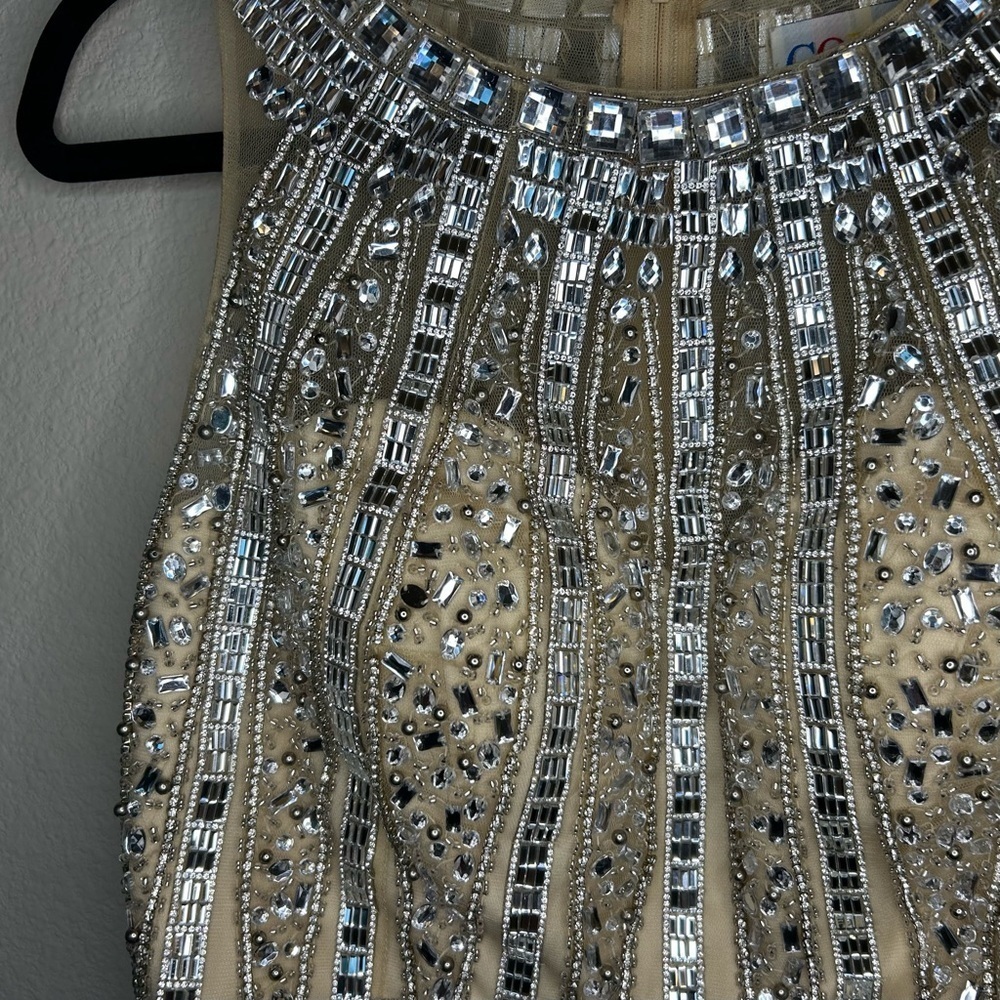 Bustier Women’s Size 10 Cream Mesh Classy Embellished Jewels Zip Back Dress Top - Picture 11 of 15